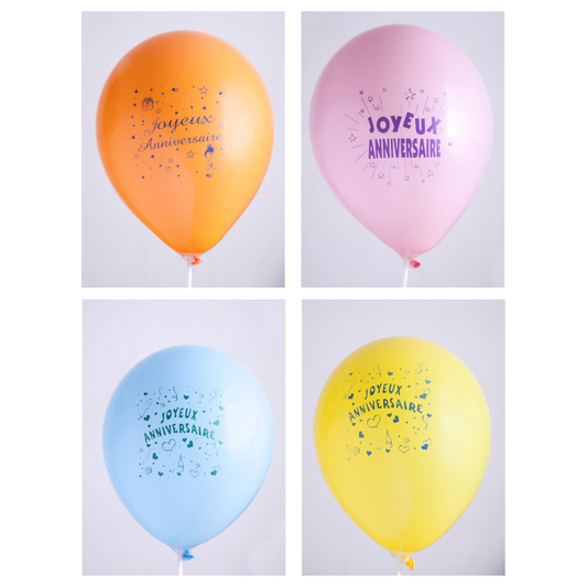 Globos Payaso 10" Joyeux Anniveraire Assorted (10 Per Bag) Balloon