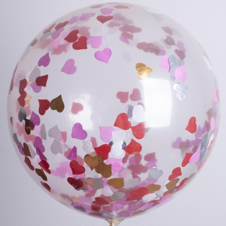 Globos Payaso / Unique 24" Transparent Confettis (3 Per Bag) Pink Balloons