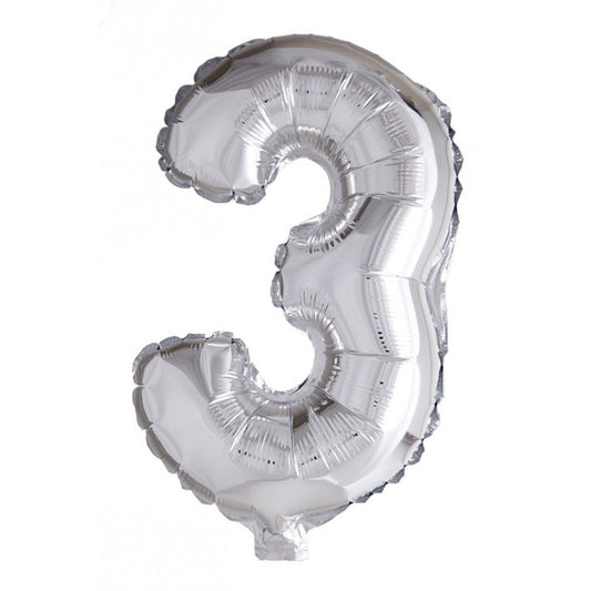 Globos Number 3 Silver 16" Foil Aluminium Balloon