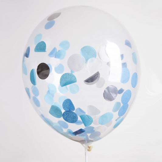 Globos Payaso / Unique 12" Transparent Confettis Bleu (6 par sachet) Ballons