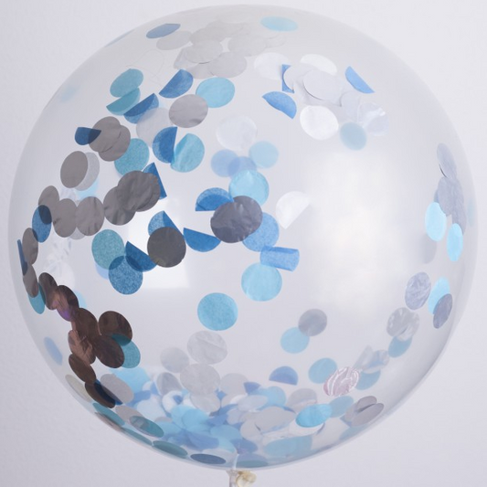 Globos Payaso / Unique 24" Transparent Confettis Bleu (3 par sachet) Ballon
